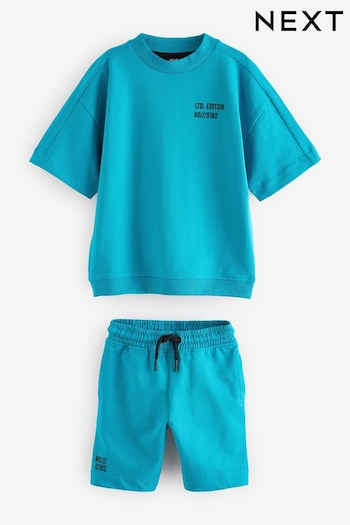 Turquoise Blue Midweight Short Sleeve Crew T-Shirt and Shorts Set (3-16yrs) (462326) | £16 - £24
