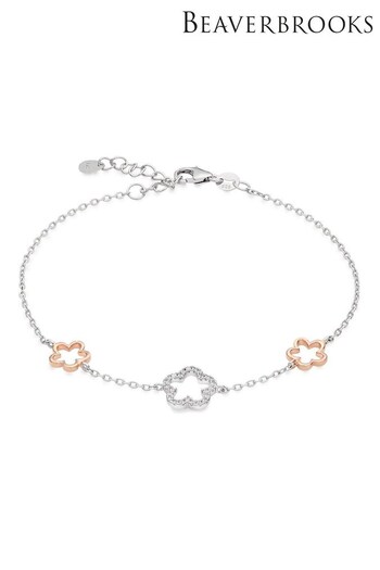 Beaverbrooks Sterling Silver Tone and Rose Gold Plated Flower Bracelet (462365) | £55