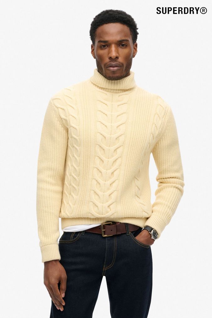 Mens Cream Jumpers Cream Cable Plain Jumpers Next UK