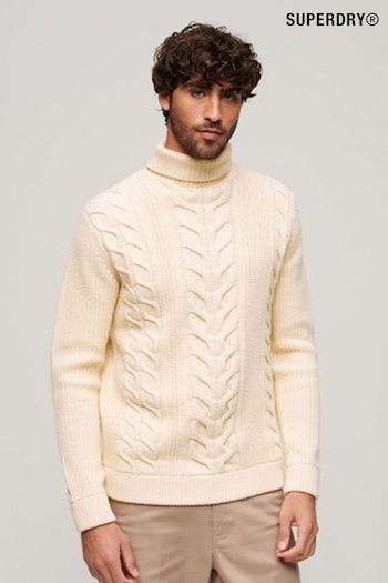 Superdry White The Merchant Store Cable Roll Neck Jumper (462369) | £85