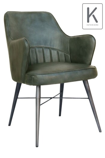 K Interiors Grey Sawley Geniune Leather & Iron Carver Dining Chair (462525) | £285