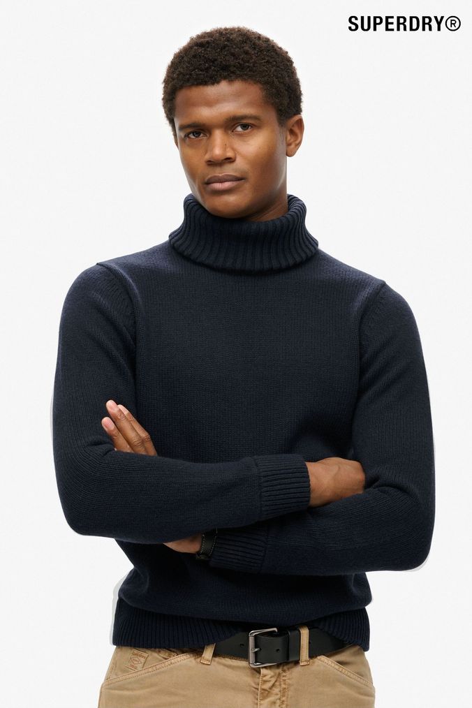 Mens Blue Roll Neck Knitwear Next Official Site