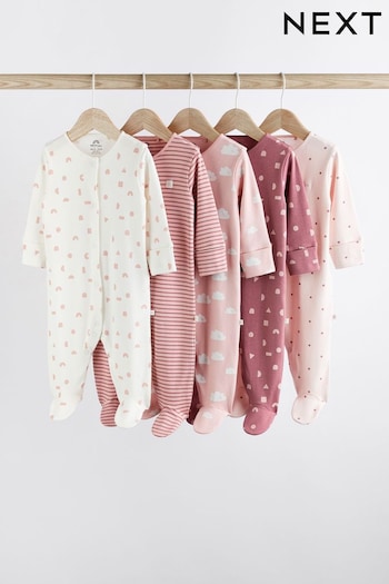 Pink Baby Multi Printed Sleepsuits 5 Pack (0-2yrs) (462609) | £29 - £31