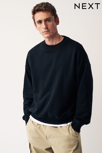 Black Oversized Jersey Cotton Rich Crew Sweatshirt (462898) | £26