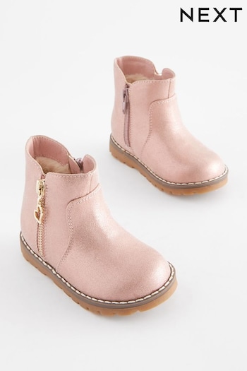 Pink Shimmer Standard Fit (F) Butterfly Zip Boots braunem (462907) | £27 - £31