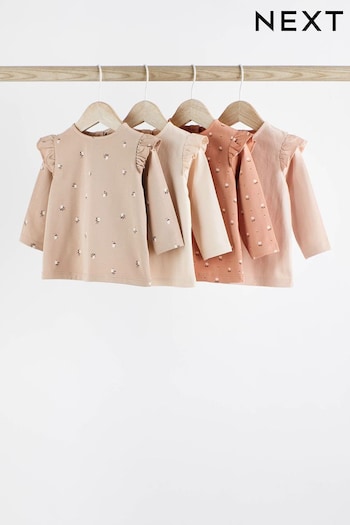 Rust Brown/Cream Floral Baby Long Sleeve Tops 4 Pack (462951) | £19 - £21