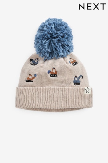Neutral Embroidered Digger Pom Hat (3mths-10yrs) (463007) | £6 - £8