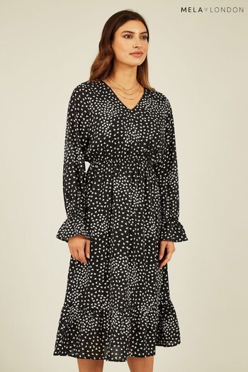 Mela Black Butterfly Print Long Sleeve Midi Dress (463074) | £45