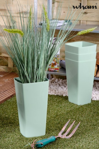 Wham Set of 4 Green Garden Studio 16cm Tall Square Plastic Planters (463075) | £19