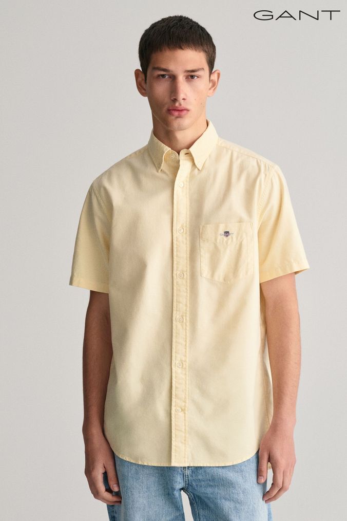 Mens yellow short sleeve dress shirt online