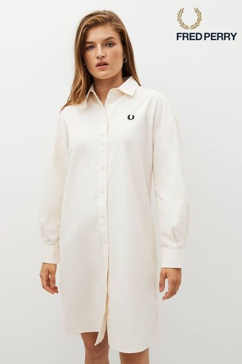 Fred Perry Ecru White Split Detail Shirt Dress (463421) | £150