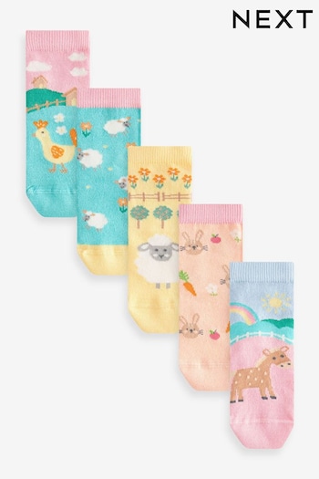 Pink and Green Cotton Rich Farm Character Ankle Socks 5 Pack (463498) | £7.50 - £9.50