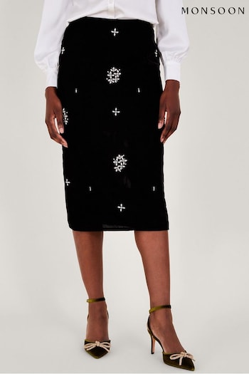 Monsoon Carola Embellished Velvet Black Skirt (463501) | £70