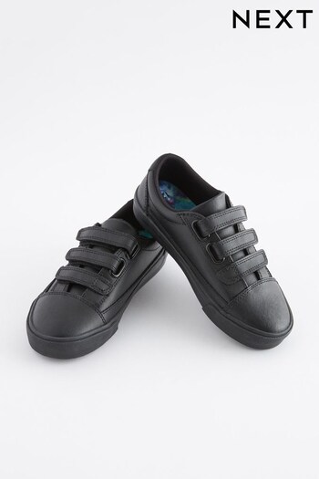 Black Leather Triple Strap Shoes (463531) | £24 - £30