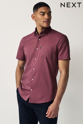 Damson Pink Regular Fit Short Sleeve Easy Iron Button Down Oxford Shirt (463691) | £18