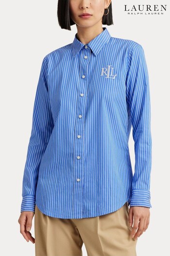 Lauren Ralph Lauren Blue Striped Cotton Broadcloth Shirt (463911) | £139