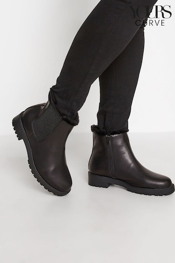 Yours Curve Black Extra Wide Fit Chelsea Faux Fur Lined Boots (464013) | £43