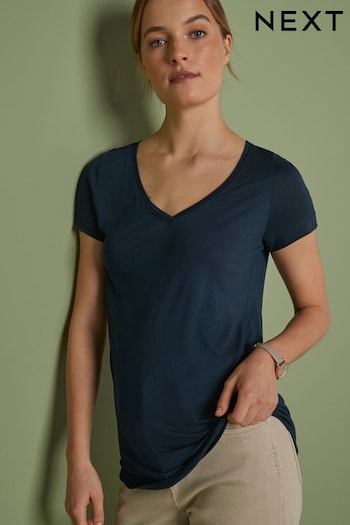 Navy Blue Slouch V-Neck T-Shirt (464033) | £8.50