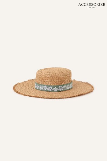 Accessorize Natural Embroidered Band Boater Hat (464232) | £25