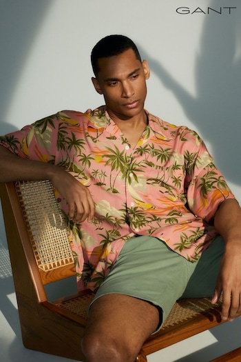 GANT Pink Relaxed Fit Hawaiian Print Short Sleeve Shirt (464343) | £125