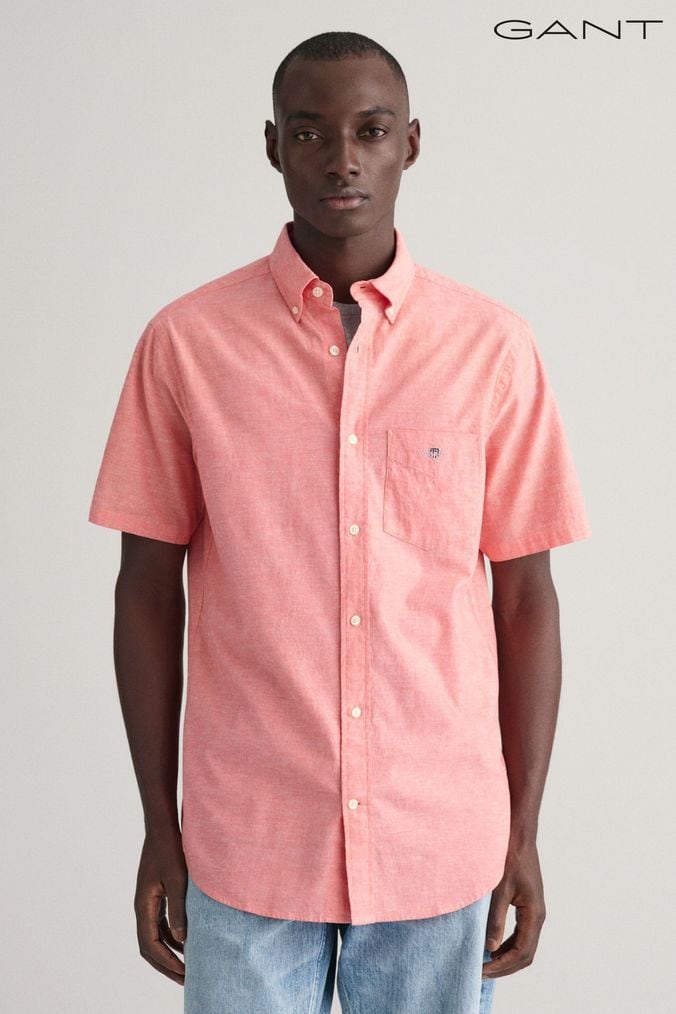 Mens short clearance sleeve pink shirt