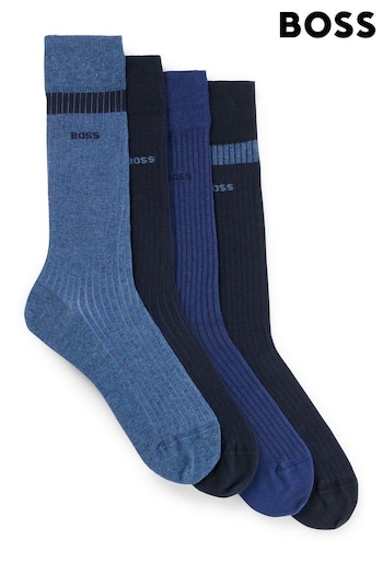 BOSS Blue Rib Socks Gift Set 4 Pack (464594) | £28