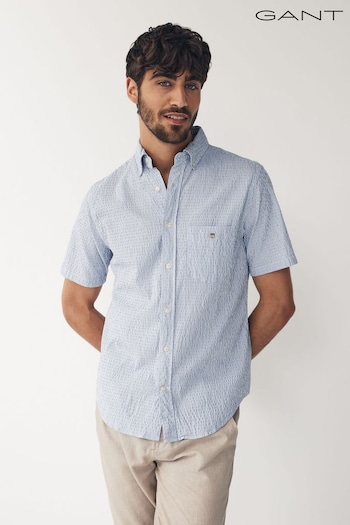 Regular Fit Striped Seersucker Short Sleeve Shirt (464782) | £100