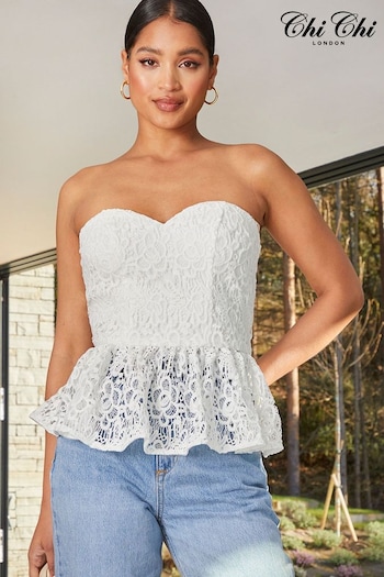 Chi Chi London White Sleeveless Broderie Anglais Peplum Hem Top (464861) | £58