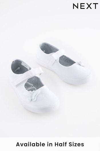 White Standard Fit (F) Butterfly Embroidered Plimsolls (464875) | £8 - £10