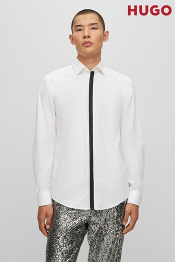 HUGO White Placket Trim Long Sleeve Shirt (464908) | £79
