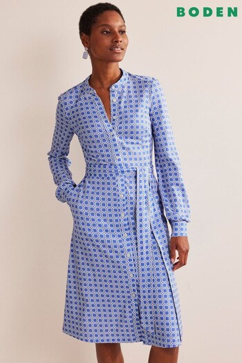 Boden Light Blue Waist Detail Midi Shirt Dress (464947) | £80