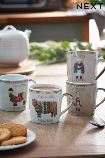 Set of 4 Natural Christmas Animal Mugs (465095) | £16