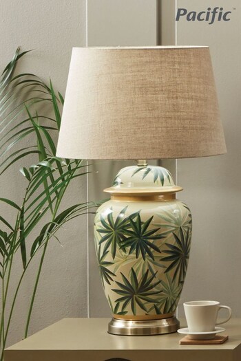 Pacific Green Curacao Palm Leaf Design Ceramic Urn Table Lamp (465166) | £210