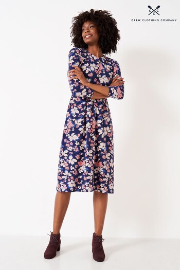 Crew Clothing Company Blue Floral Print Cotton Jersey Dress (465839) | £59
