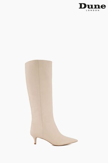 Dune London Silver Smooth Kitten Heel Point Knee-High Nathan Boots (465945) | £200