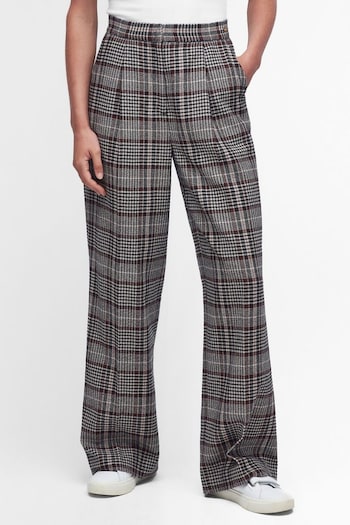 Barbour® Grey Adela Check Wool Blend Trousers (465954) | £139