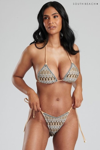 South Beach Black Crochet Triangle Top And Tie Side Briefs Set (466166) | £28