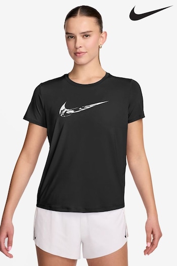 Nike Black One Swoosh Dri-FIT Short-Sleeve Graphic Running Top (466279) | £38