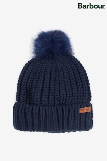 Barbour® Navy Saltburn Cable Knit Pom Beanie Hat (466353) | £30