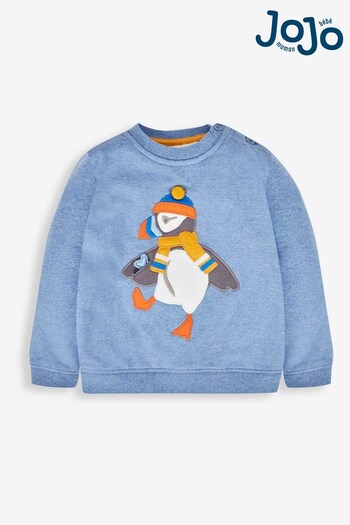 JoJo Maman Bébé Marl Blue Puffin Boys' Appliqué Sweatshirt (466373) | £24