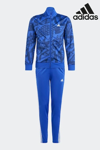 adidas Blue Polowear Essentials Allover Print Kids Tracksuit (466477) | £45