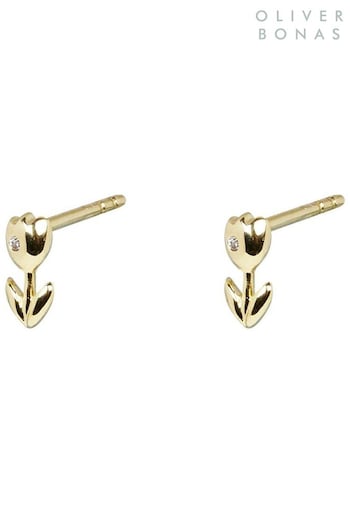 Oliver Bonas Silver Tone Josie Tulip Casting Plated Stud Earrings (466616) | £24