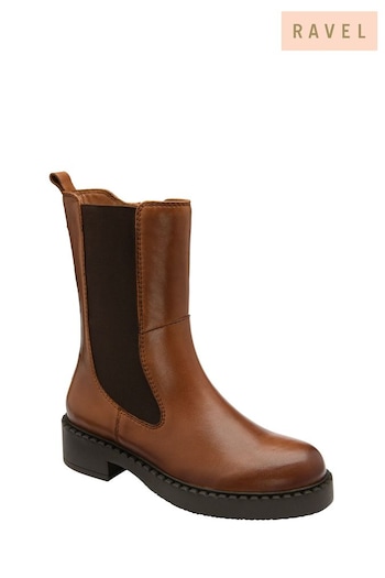 Ravel Brown Leather High Cut Gusset Chelsea Boots (467163) | £110