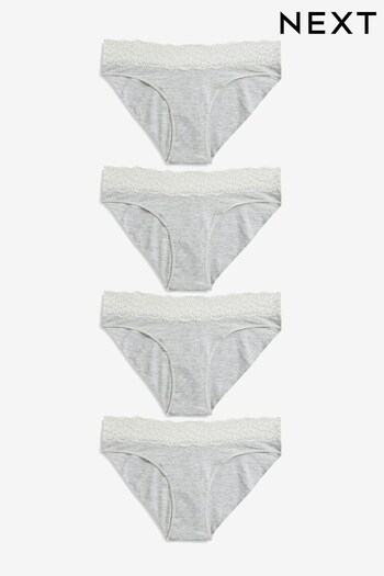 Grey Marl High Leg Lace Trim Cotton Blend Knickers 4 Pack (467703) | £16