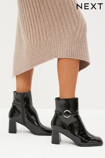 Black Forever Comfort® Square Toe Heeled Ankle Boots (467802) | £49