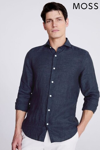 MOSS Tailored Fit Blue Linen Shirt (467861) | £60