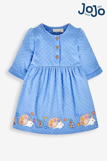 JoJo Maman Bébé Blue Hedgehog Applique Button Front Dress (467936) | £22