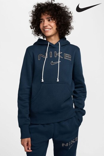 Nike Navy Phoenix Fleece Standard Pullover Varsity Logo Hoodie (468100) | £65