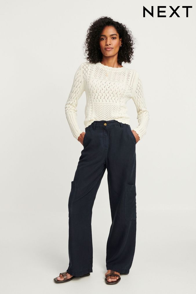 Navy blue discount linen trousers womens