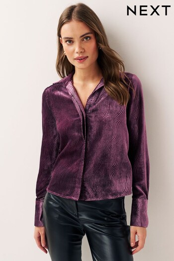 Purple Velvet Pattern Long Sleeve Tie Front Shirt (468316) | £50